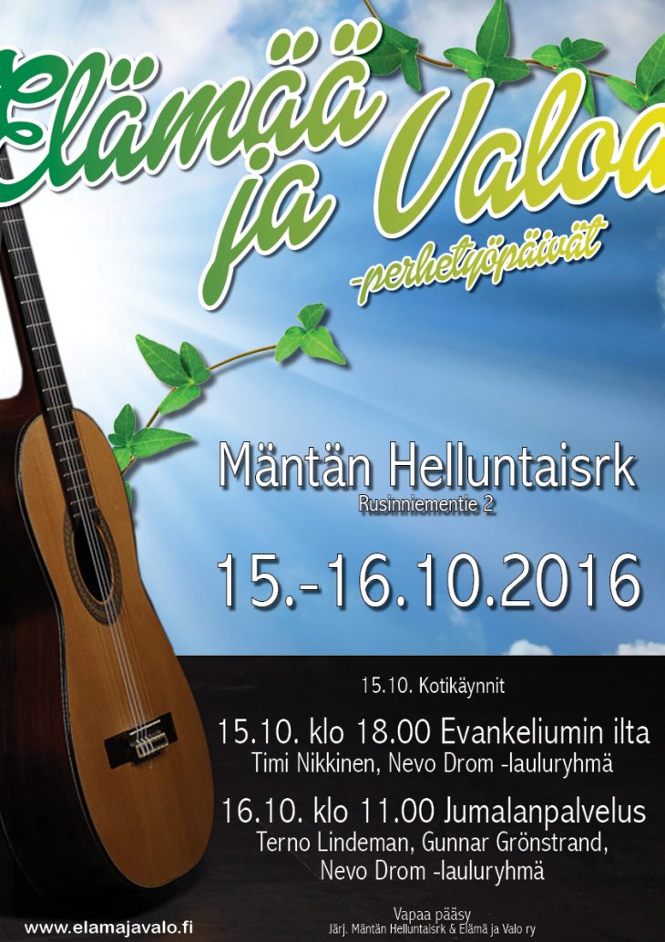 Elämää ja valoa 15.-16.10. – Mäntän Helluntaiseurakunta